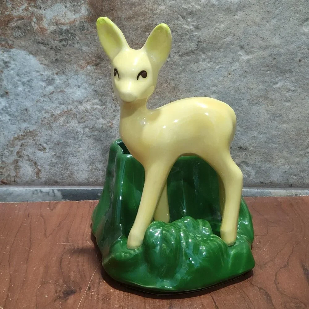 Vintage Shawnee USA Shiny Glaze Deer Fawn Ceramic Planter Vase